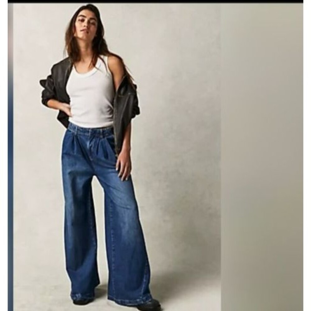Free People Equinox High Rise Ultra Wide Leg Pleated Jean Trouser 27 Streetwear